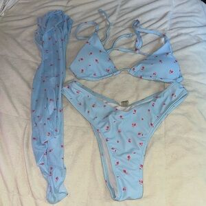 Blue floral bikini 3 piece set